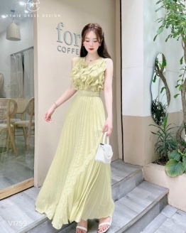 dam xoe maxi dap li beo nguc voan chiffon co lot